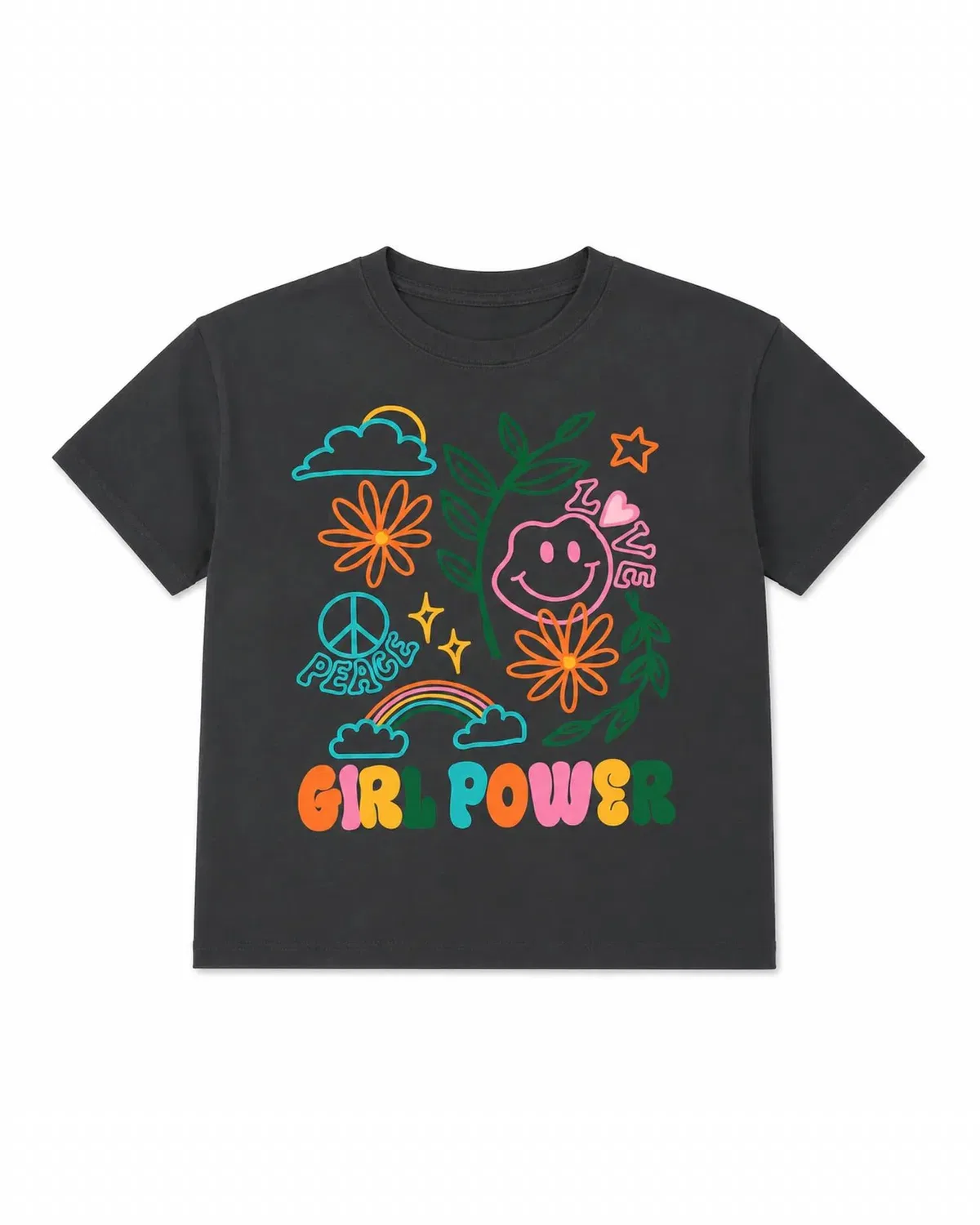 Детская футболка для девочек с принтом Girl Power Tee PRINCE PETER COLLECTION, черный — фото 2