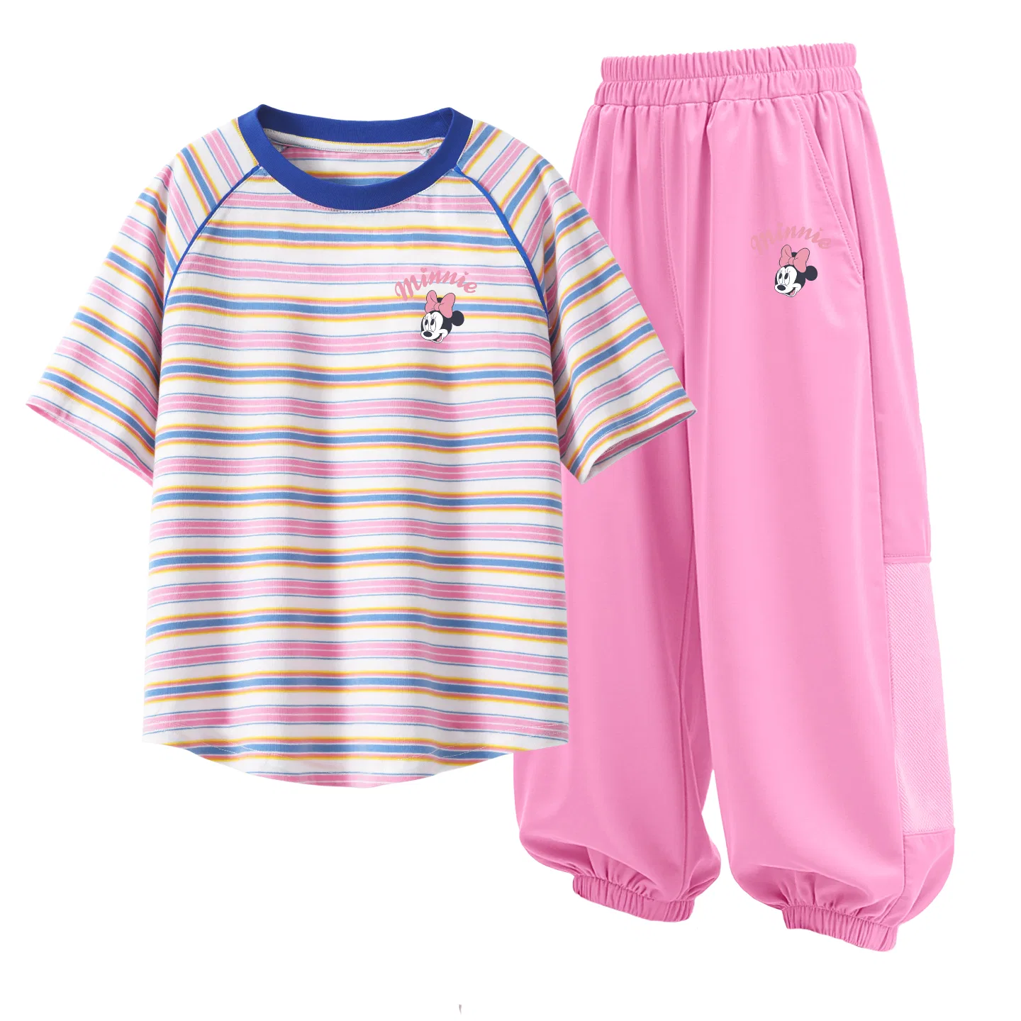 Детский спортивный костюм с круглым вырезом, тонкий, дышащий, Disney, Pink Stripes — фото 4
