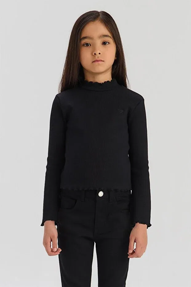 Детская футболка для девочек с длинным рукавом Tyess Basic, Black — фото 2