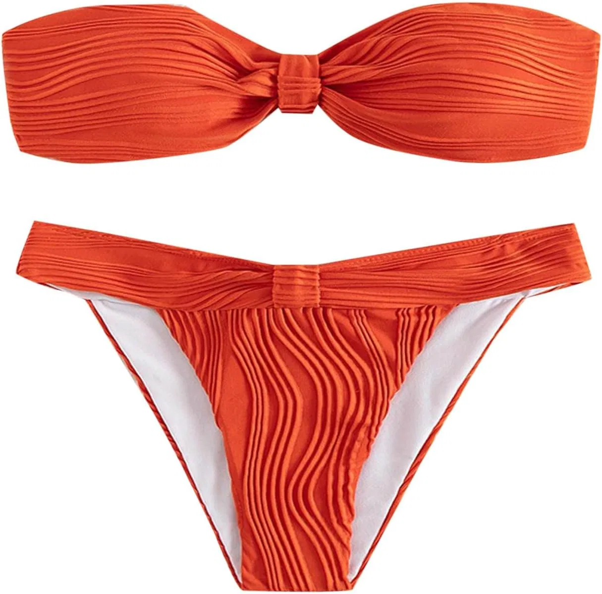 Женский бикини-сет бандо с пуш-ап, High Cut, Orange