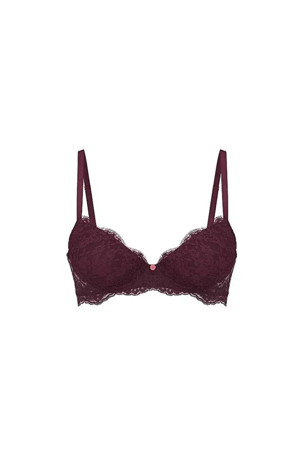 Женский бюстгальтер пуш-ап с кружевом Lacy lightly padded classic push-up demi bra Victoria'S Secret, Winter Wine — фото 3