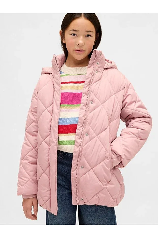 Детский пуховик для девочек с капюшоном Gap, Pink