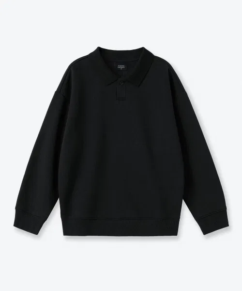 Детский свитшот с длинным рукавомOversize с воротником MUSINSA STANDARD KIDS, Black — фото 2