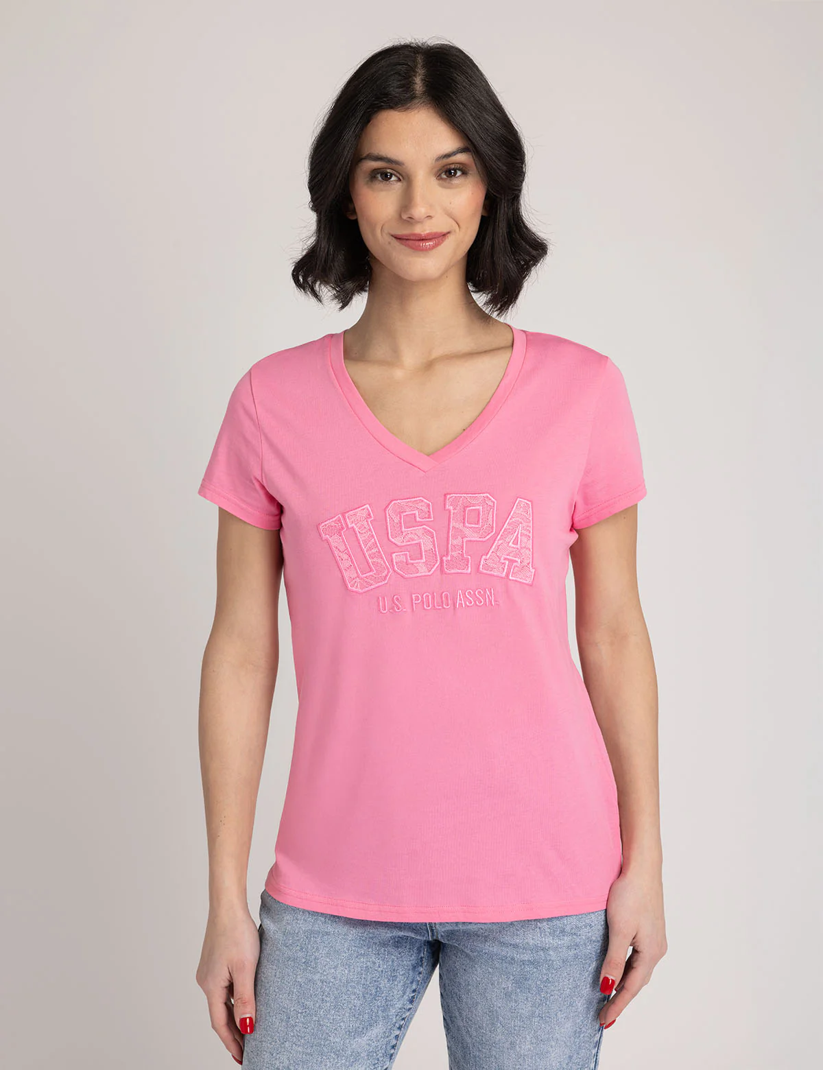 

Футболка U.S. Polo Assn Uspa Lace Applique V-neck, розовый