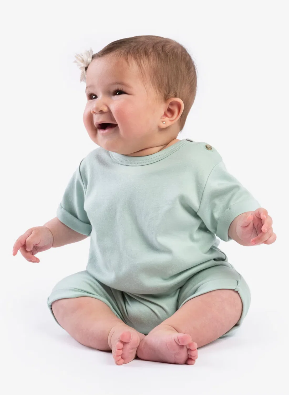 Боди-комбинезон с коротким рукавом с принтом цветов, Caico Cotton, мятный