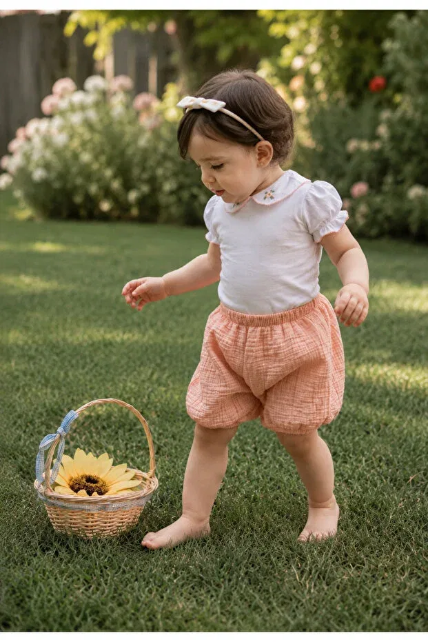 Детские шорты для девочек хлопковые L L Louiou Baby Gifts, Salmon — фото 3
