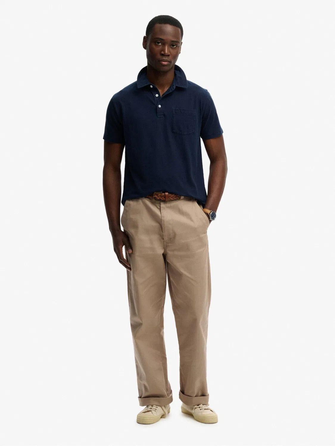 Поло Classic Cotton Linen Superdry, темно-синий — фото 3