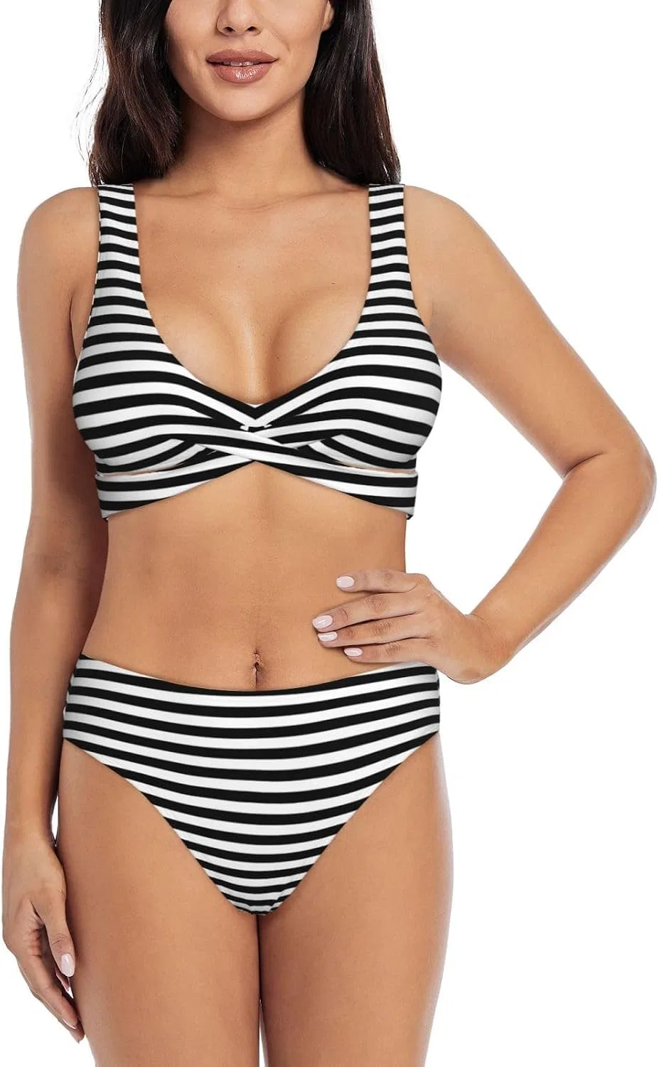 Женский бикини-комплект с вертикальными полосками Push Up Twist Front Ruched, Multicolor