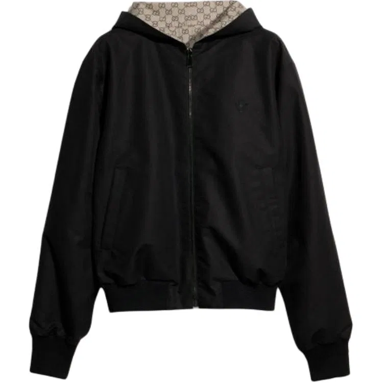 Куртка бейсбольная Gucci Black/Dark Brown, отложной воротник, прямой крой