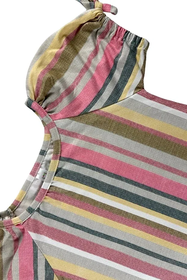 Детское платье для девочек с принтом Balloon sleeves colorful striped patterned design Difa Kids, Colorful Striped Pattern — фото 3