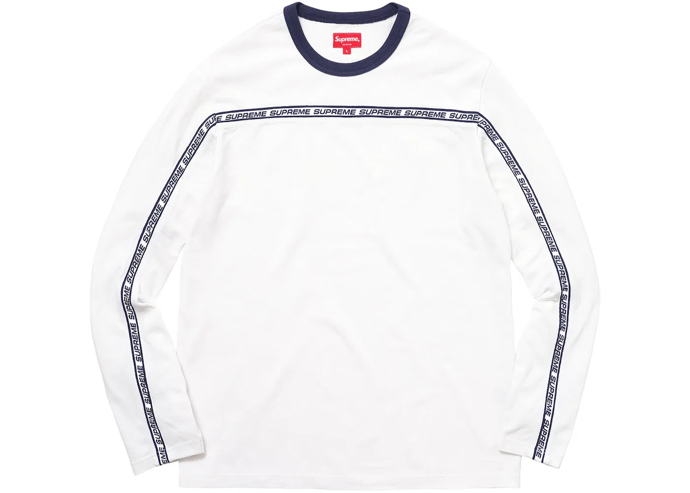 Мужская футболка с длинным рукавом Supreme Tape Stripe L/S Pique, White