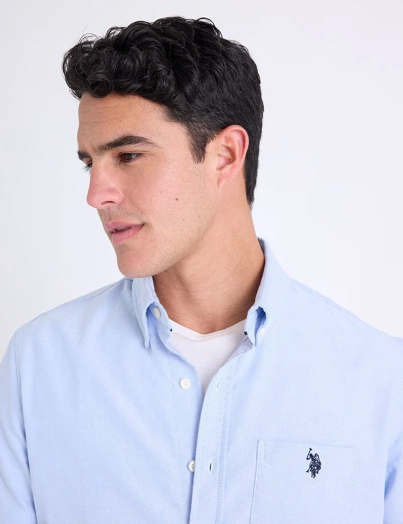 Мужская рубашка U.S. Polo Assn. Short Sleeve Stretch Oxford, голубой — фото 4