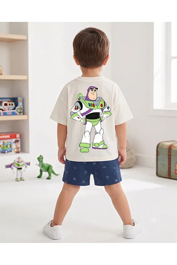 Детская футболка оверсайз с принтом Double-Sided Printed Unisex Oversize Kids T-Shirt Babytex, Ecru — фото 2