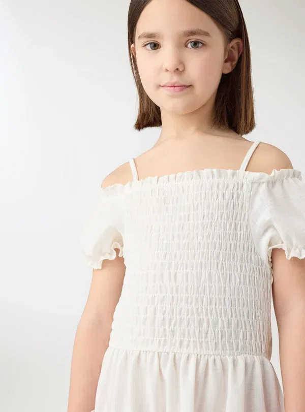 Платье повседневное, 100% полиэстер, Day dress, Terranova, белый лен — фото 4