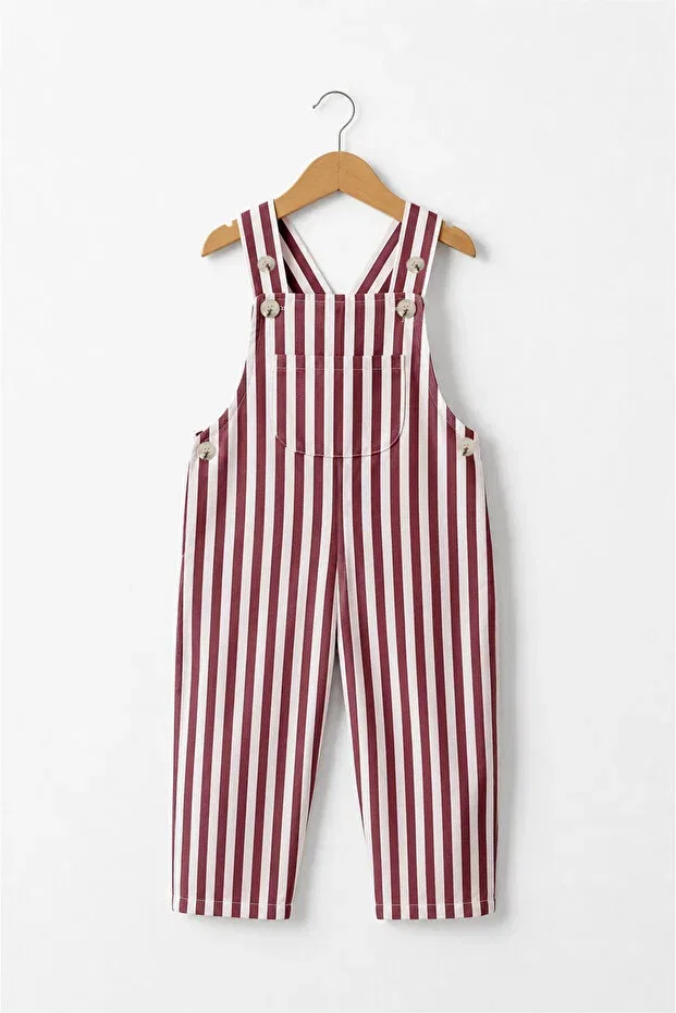 Детский джинсовый комбинезон с принтом Unisex Striped Baby Denim Salopet / Overalls Overdo, Red — фото 2