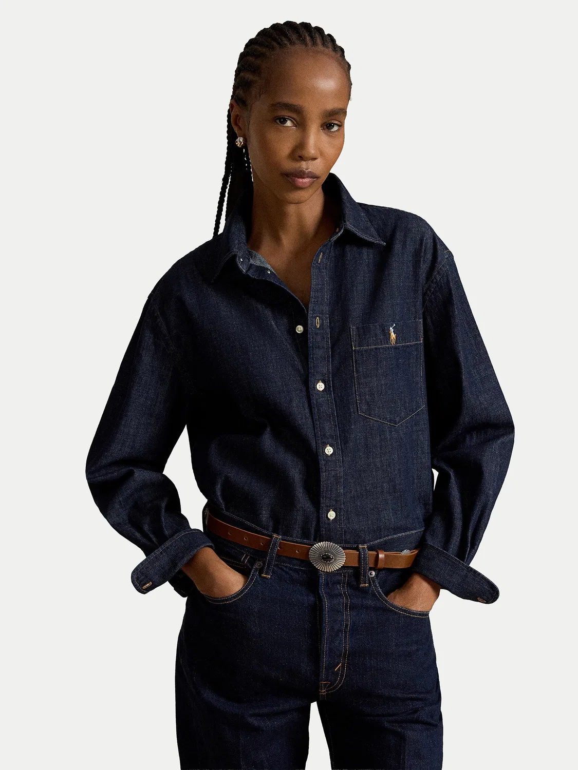Женская джинсовая рубашка стандартного кроя Polo Ralph Lauren, темно-синий