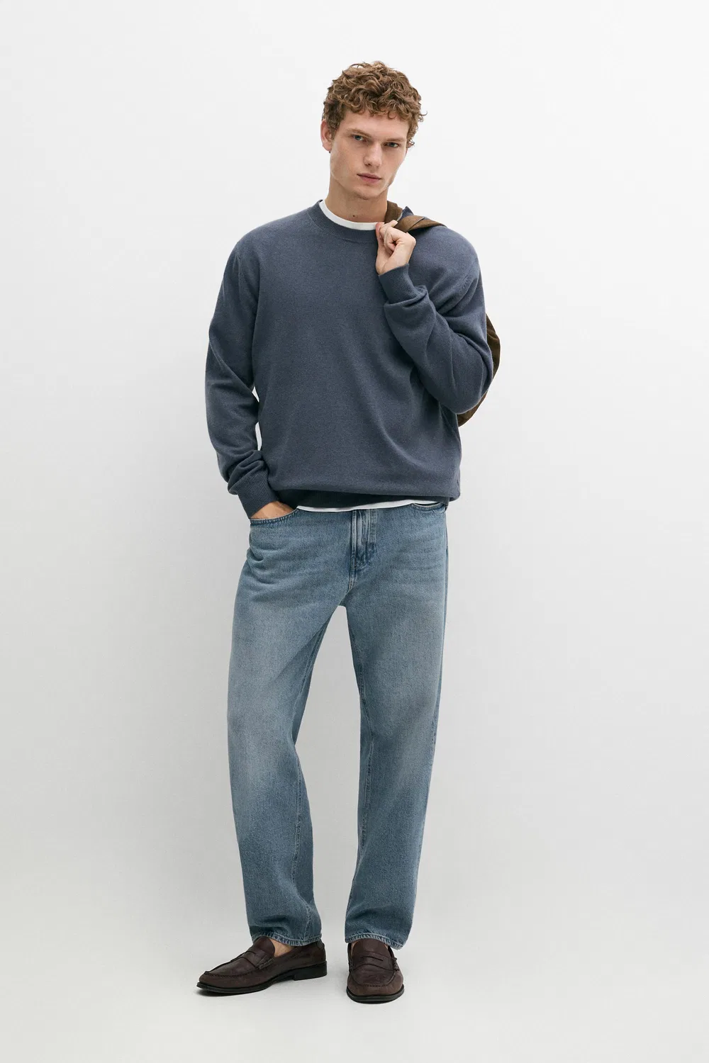 Свитер Massimo Dutti Wool Blend Round Neck Knit, синий — фото 3