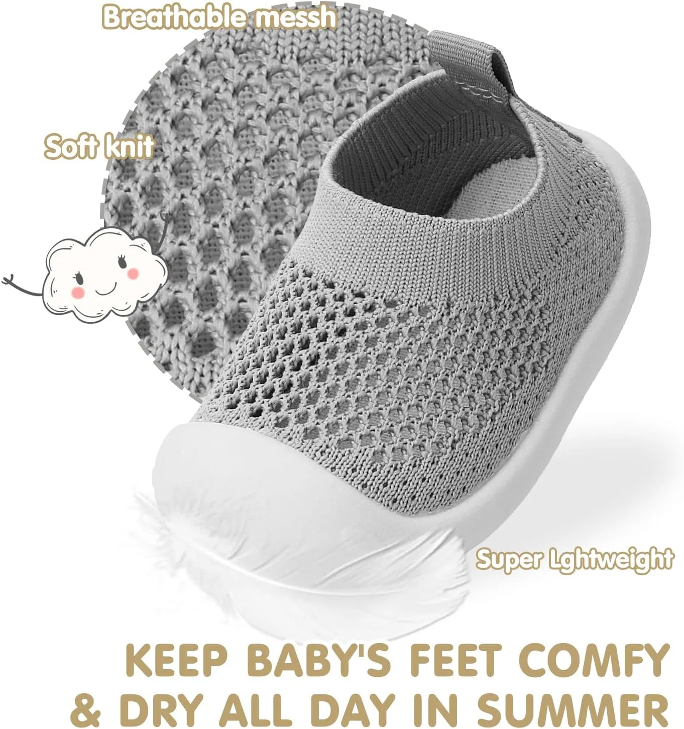 Детские кроссовки для мальчиков с мягкой подошвой Charrost, Pure Grey — фото 3