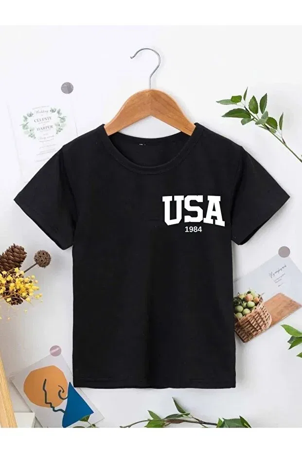 Детская футболка оверсайз с принтом Kids Little USA 1984 Machetta, Black