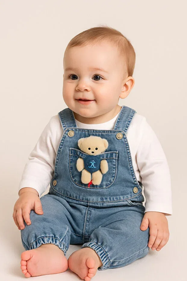 Детский комбинезон джинсовый Bear Applique Pocket Salopet Maxi Idol, Blue