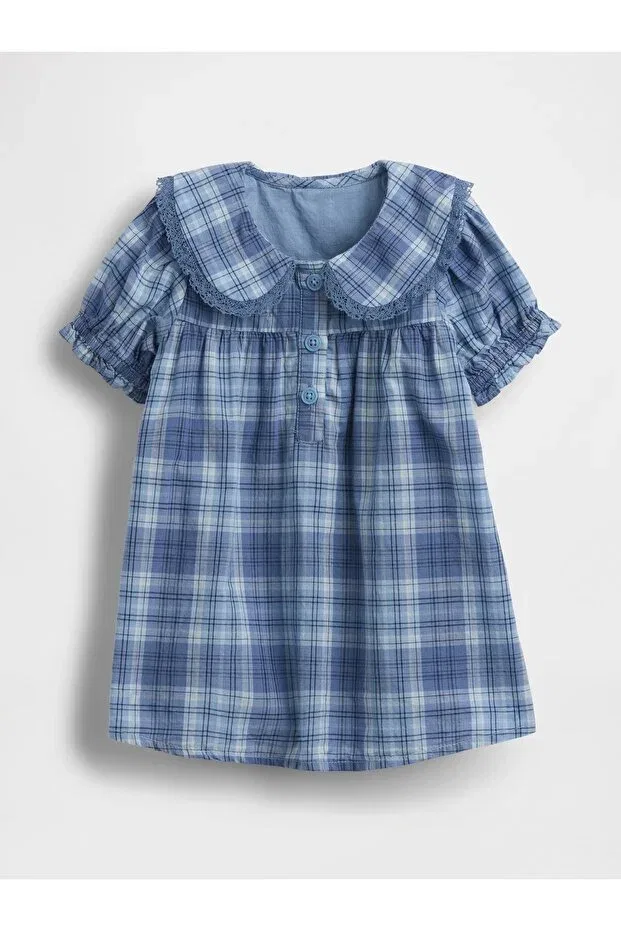 Детское платье для девочек с воланами Baby Blue Checkered Ruffle Collar Dress Gap, Blue-000