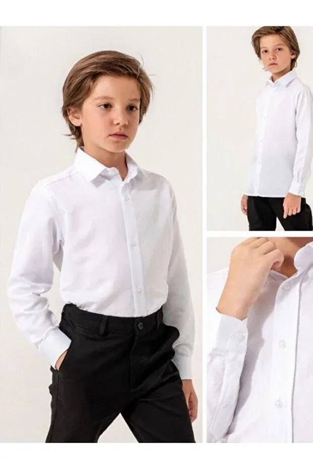 Детская рубашка для мальчиков с длинным рукавом Basics Carinos, White