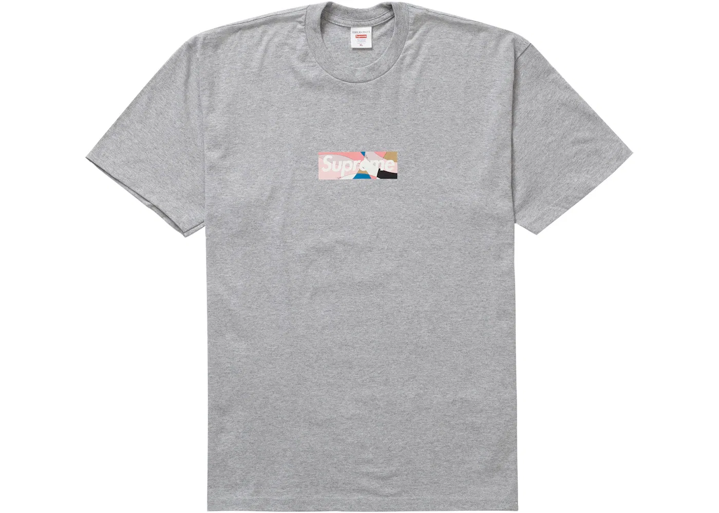 Мужская футболка с принтом Supreme Emilio Pucci Box Logo Tee, Heather Grey/Dusty Pink
