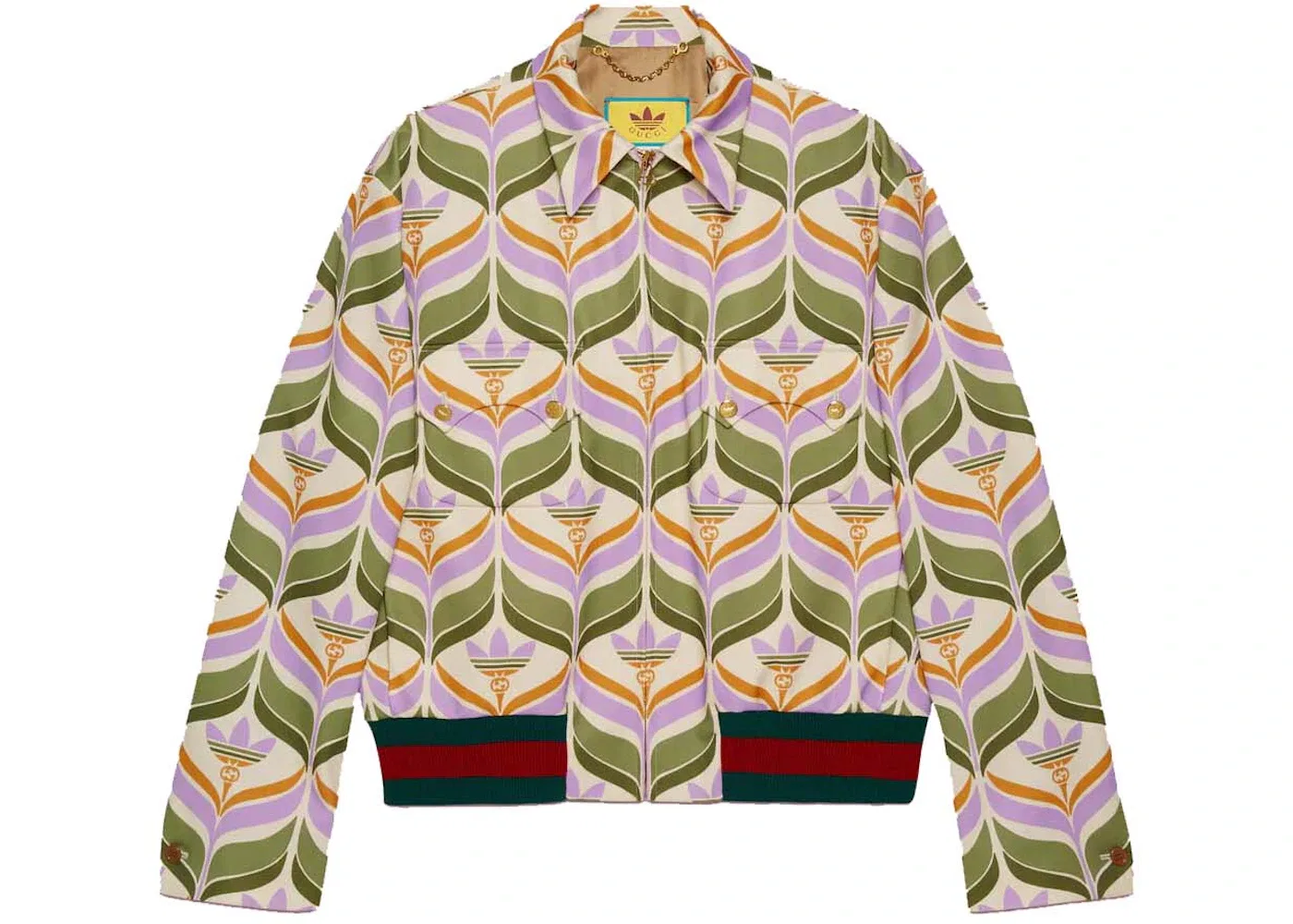 Мужская куртка с принтом Trefoil Gucci x Adidas, Green/Ivory