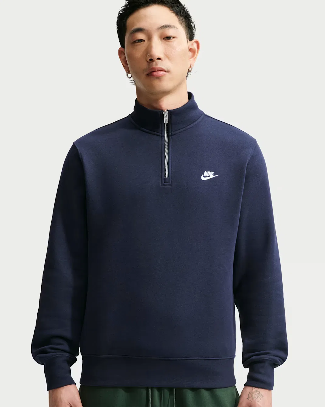 Мужская флисовая толстовка с застежкой-молнией до половины Nike Sportswear Club, Obsidian/Obsidian/White