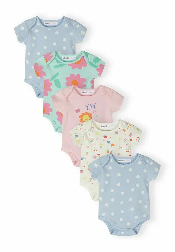 Боди с цветочным принтом 5 pack short sleeve dot and flower Minoti, Light Blue, Pink, Mint, розовый/светло-голубой/мятный