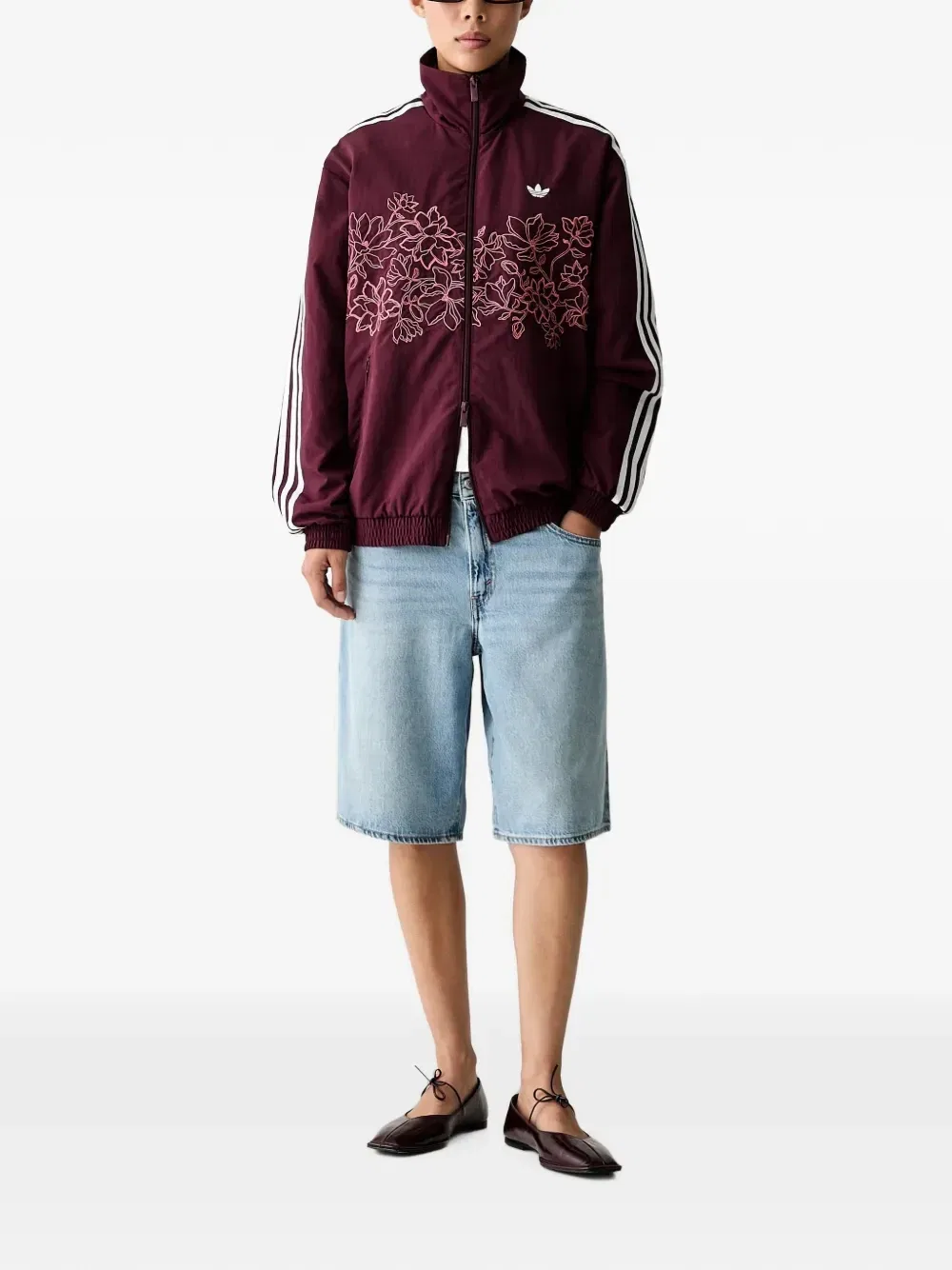 Толстовка на молнии Floral GFX Firebird с цветочной вышивкой Adidas, коричневый — фото 2