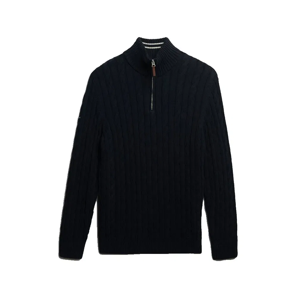 Свитер с полузастежкой Superdry Cotton Classic Cable, синий — фото 3