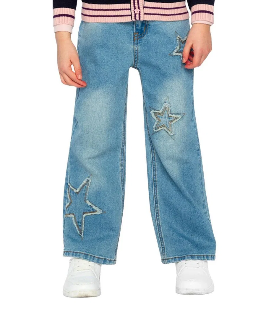 Джинсы свободного кроя с вышивкой звезд Varsity League Deux par Deux, Navy Blue Denim — фото 3