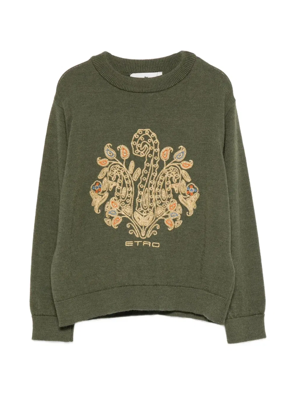 Свитшот с логотипом вышитым в стиле пейсли Etro Kids, зеленый