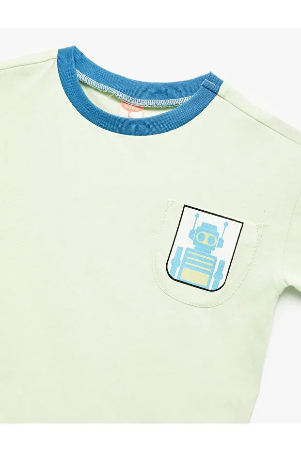 Детская футболка для девочек с принтом Robot Printed Cotton Short Sleeve Crew Neck T-Shirt Koton, Green — фото 3