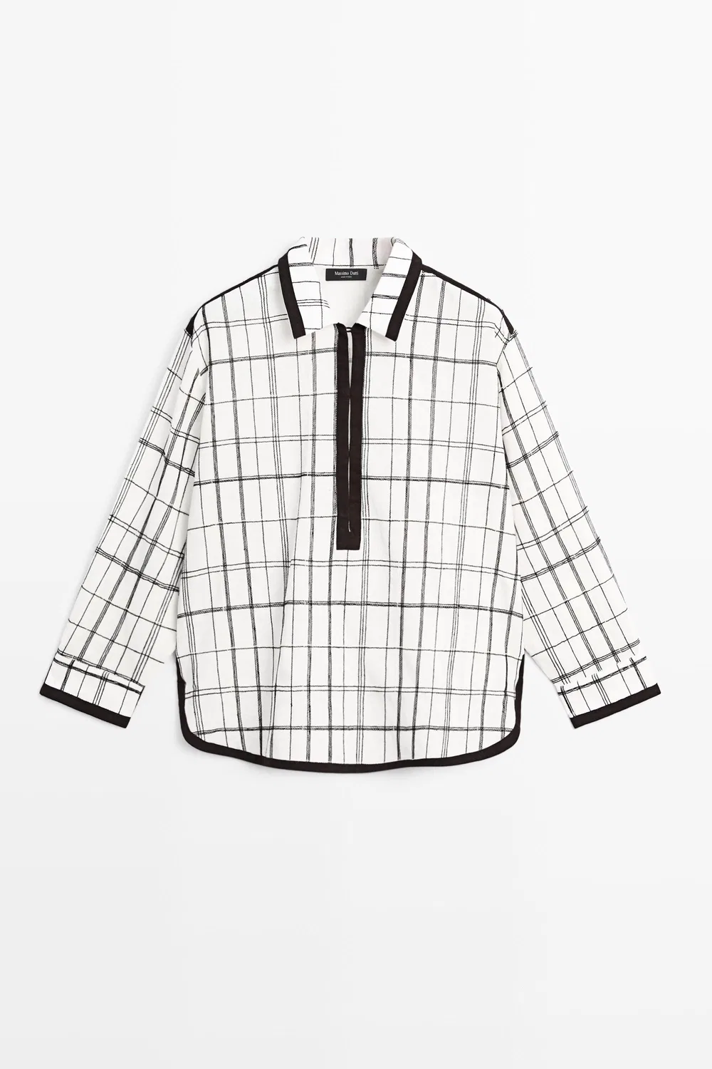 Рубашка Massimo Dutti Cotton Blend Check, белый/черный — фото 2