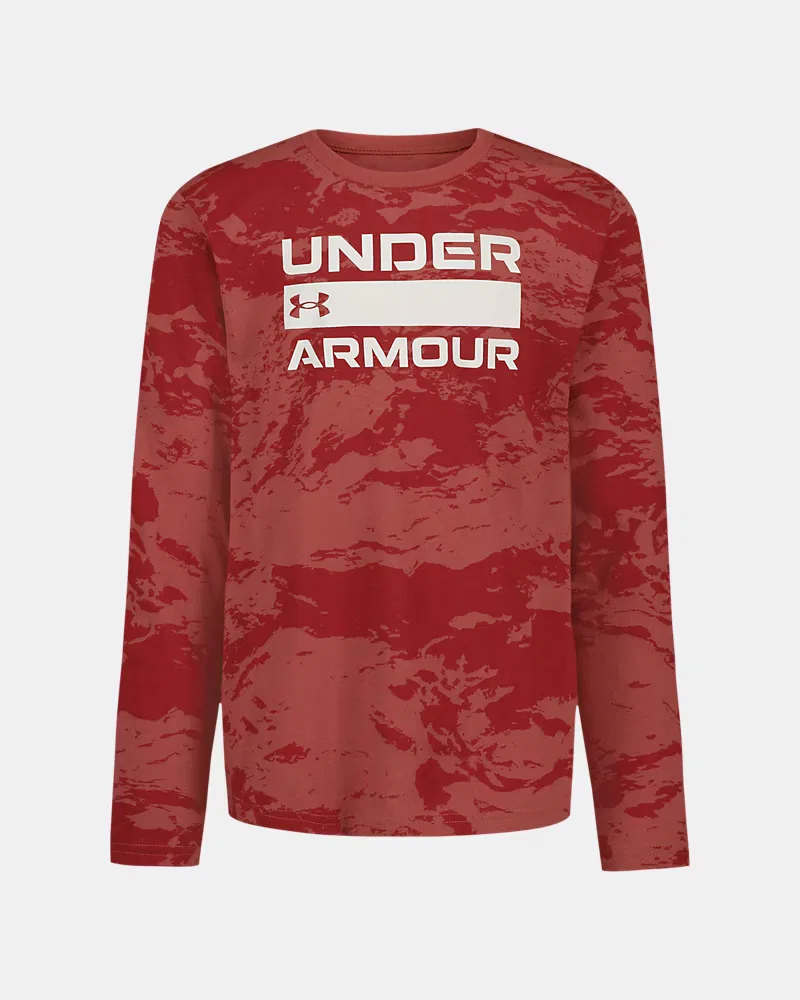 Лонгслив детский влагоотводящий из хлопковой смеси UA Mountain Camo UnderArmour, Heritage Red/Summit White