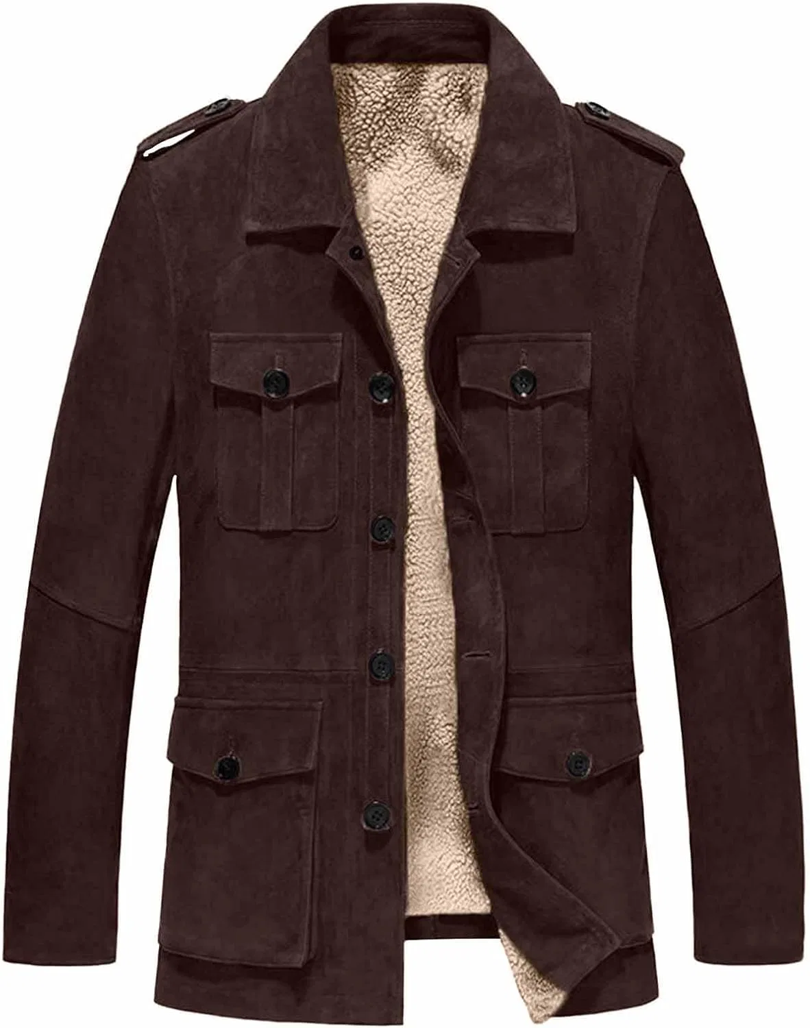 Мужское пальто из искусственной замши с флисом, модель Faux Suede Fleece Long Jacket, кофейный