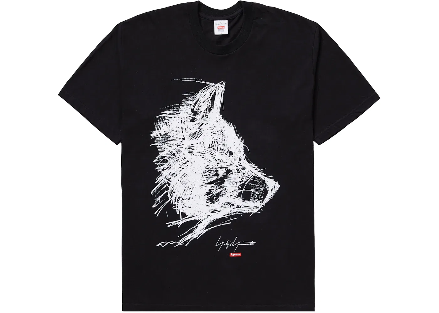 Мужская футболка с принтом Supreme Yohji Yamamoto Scribble Wolf Tee, Black