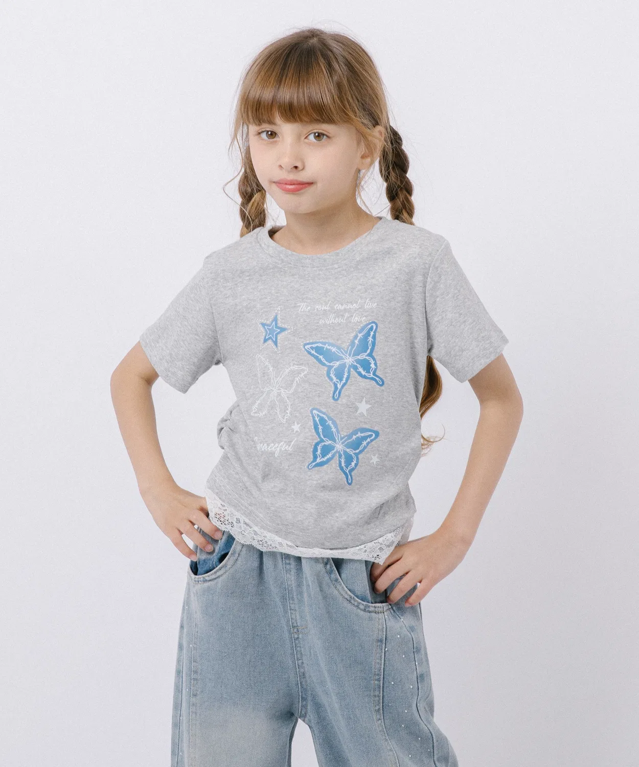 Детская футболка с кружевной отделкой Butterfly Print URBAN CHERRY, Серый