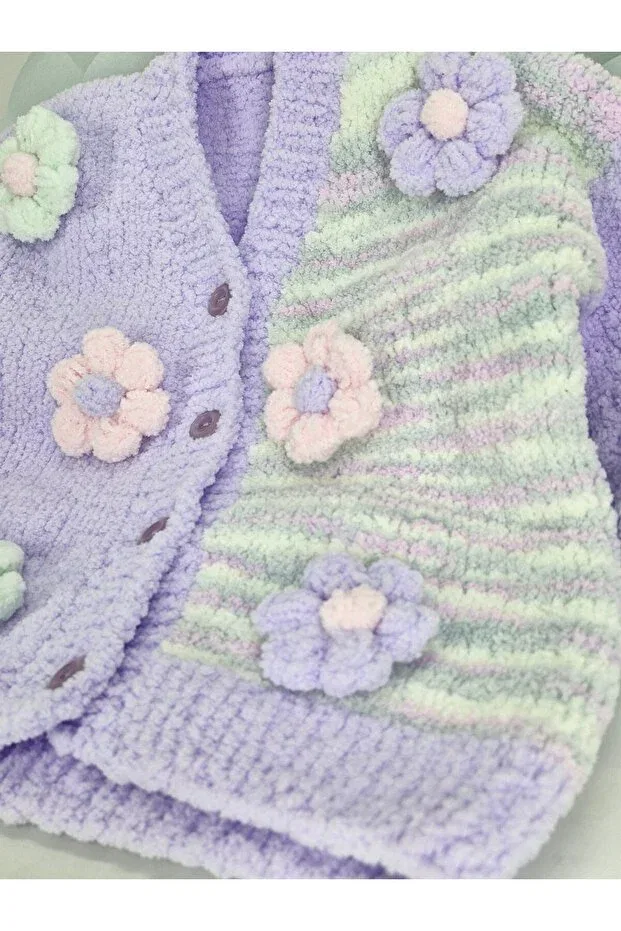 Детский кардиган для девочек с принтом Hand Knitted Soft Plush Cloudy Evitle, Lilac — фото 4