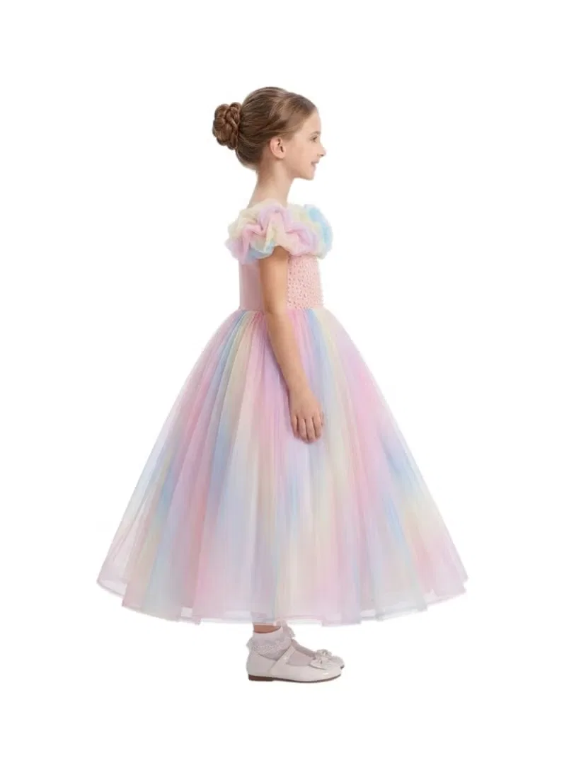 Платье-трапеция с принтом Pastel rainbow tulle princess gown Bidani, разноцветный — фото 2