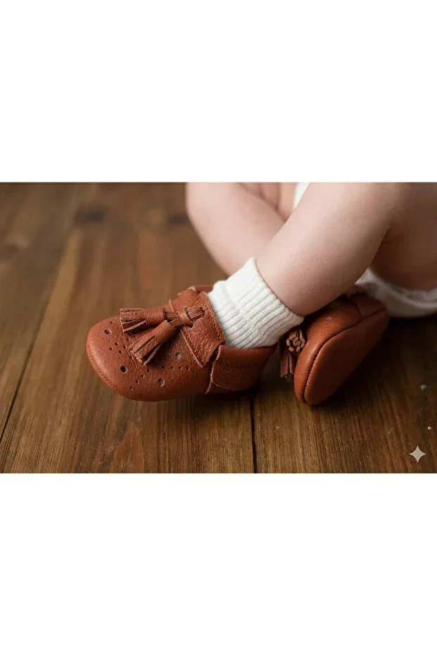 Детские туфли для новорожденных с кисточками Olivo Mini, Brown — фото 2