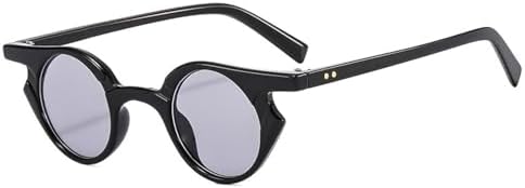 

Модные маленькие женские солнцезащитные очки в стиле ретро с заклепками, мужские модные панк-очки с круглыми линзами, солнцезащитные очки UV400 MTZJH, Black Light Gray