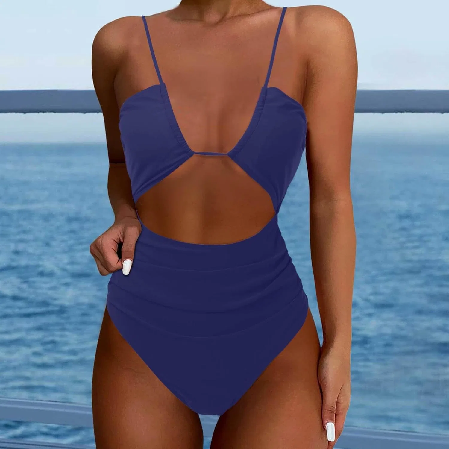 Женский цельнокроеный купальник с утяжкой живота Soft, Navy — фото 2