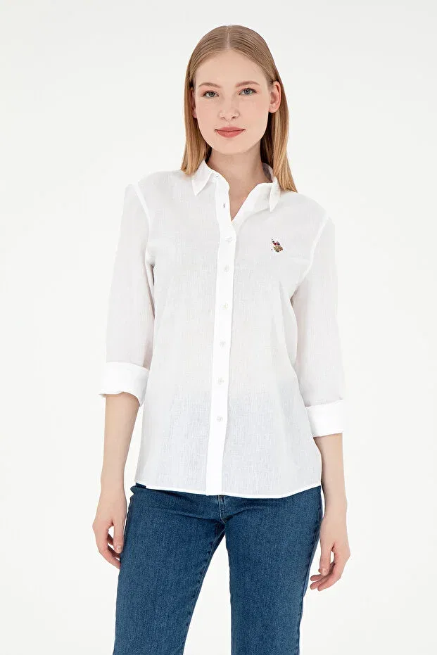 Женская рубашка льняная с длинным рукавом U.S. Polo Assn., White