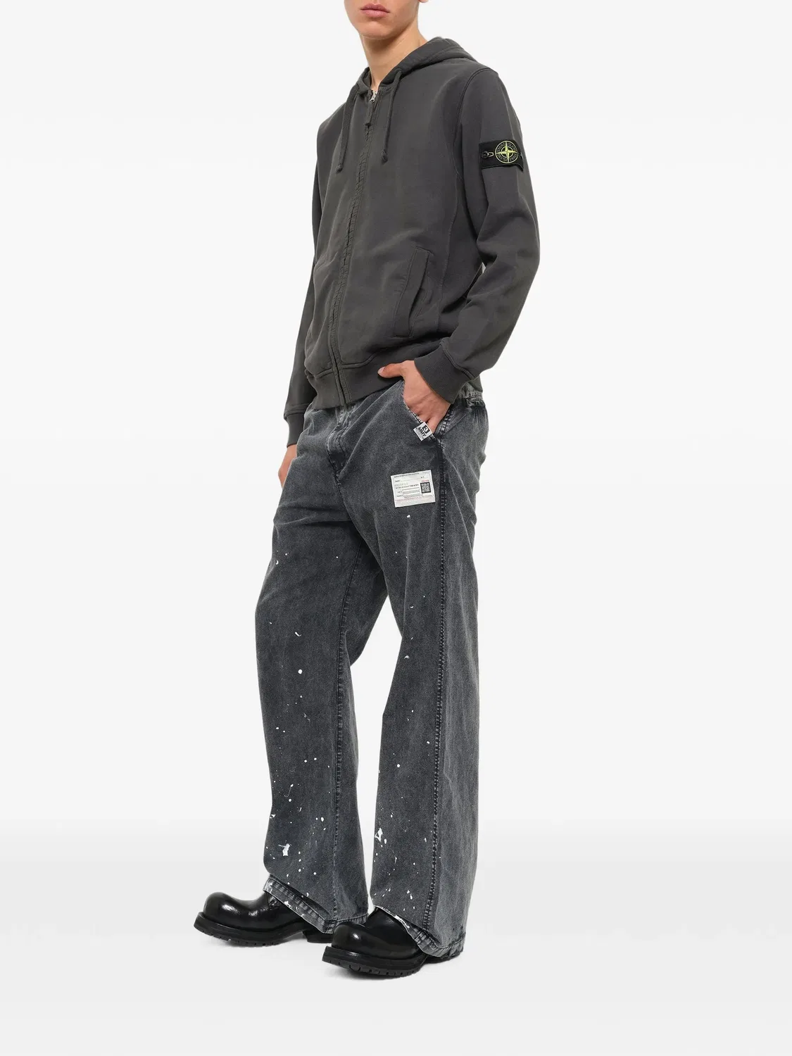 Худи на молнии из органического хлопка Stone Island, серый — фото 2