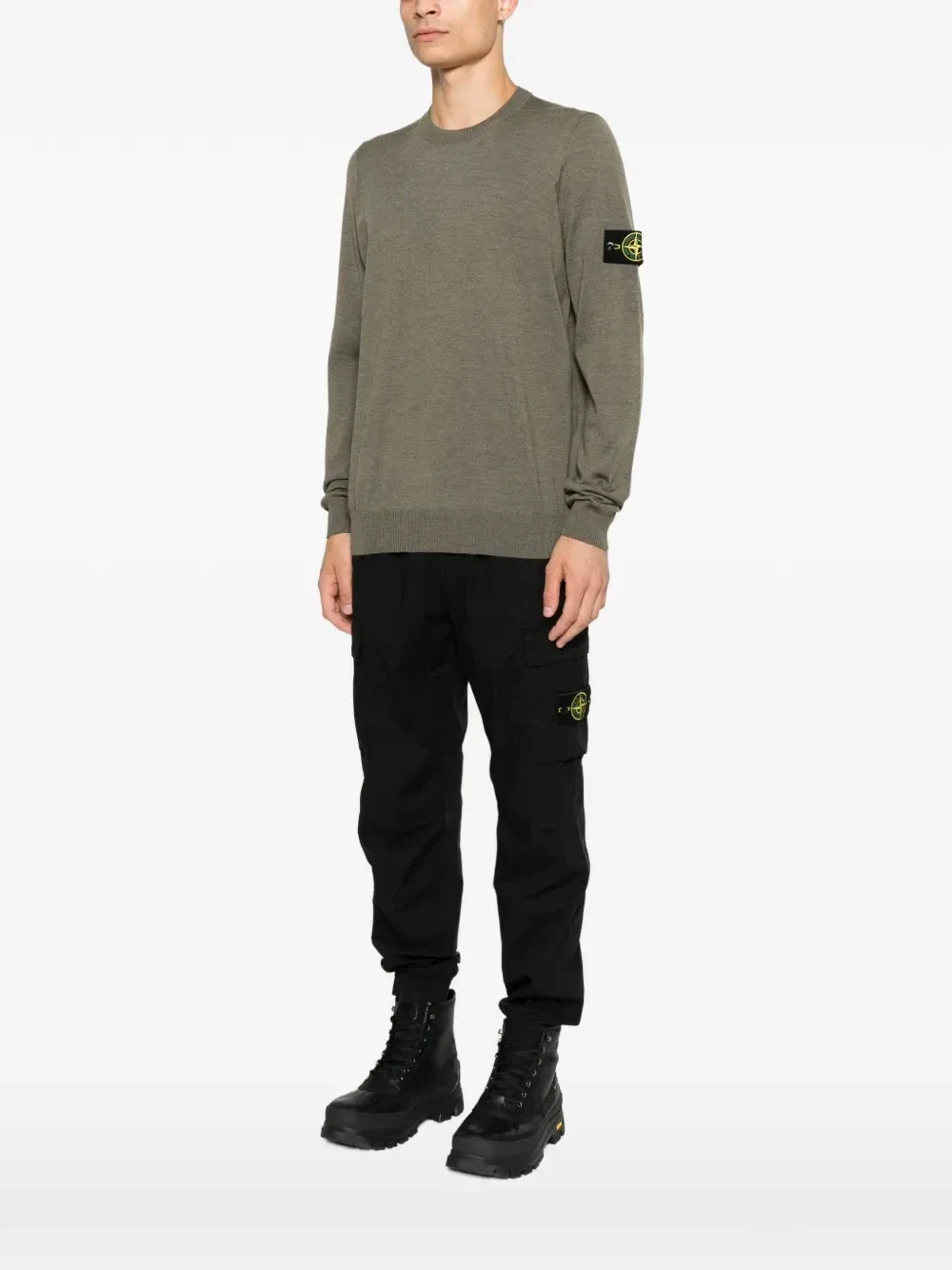 Свитер с логотипом-нашивкой и круглым вырезом Stone Island, зеленый — фото 3