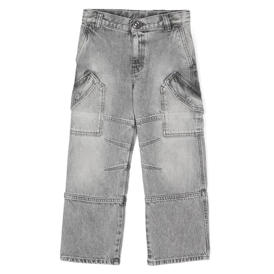 Джинсы карго прямого кроя с нашивкой-логотипом Young Versace, Grigio Chiaro