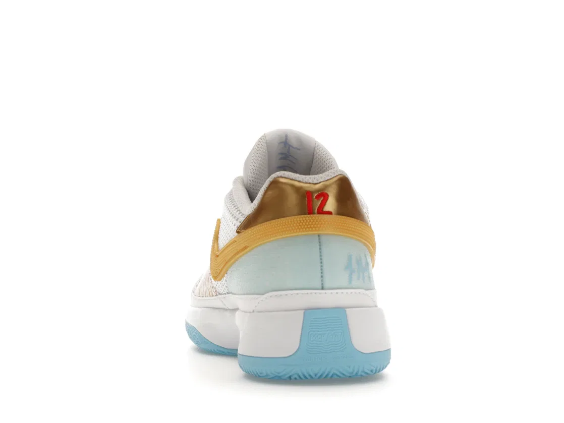 Детские кроссовки для мальчиков с принтом Nike Ja 1 Nike, White/Aquarius Blue/Glacier Blue/Metallic Gold — фото 4